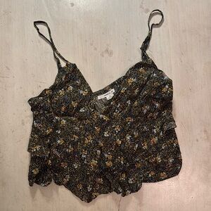 O'Neill Black and Yellow Ruffled Smocked Camisole